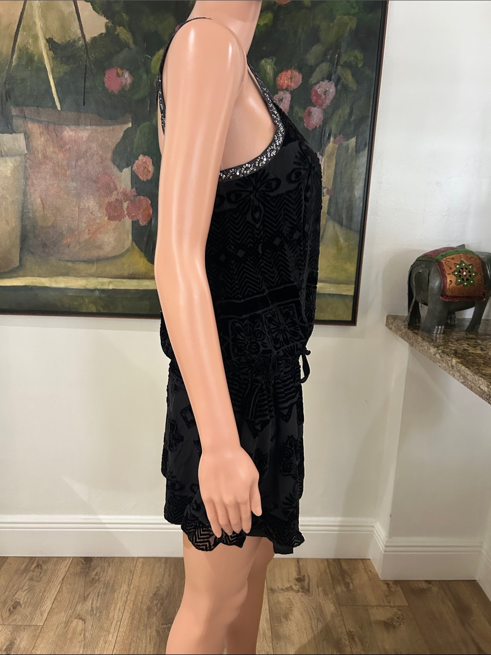 Free People Y2K burnout velvet mini dress/tunic with sequin detailed straps - Picture 3 of 11